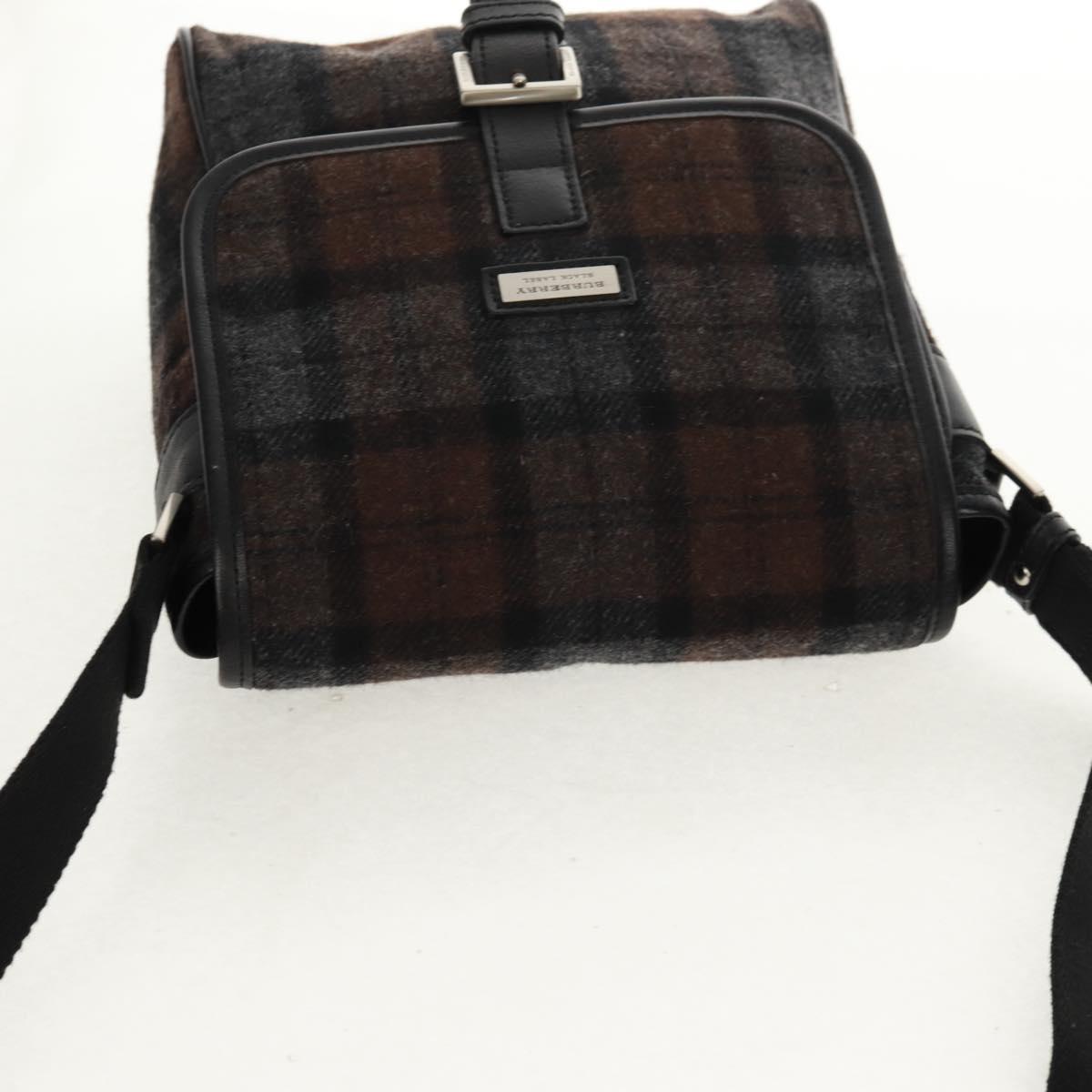 BURBERRY Nova Check Black Label Shoulder Bag Wool Black Silver Auth 160023V