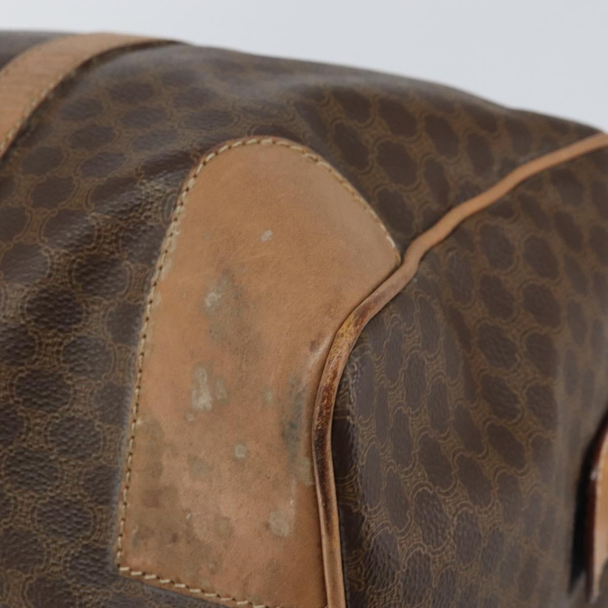 CELINE Macadam Canvas Boston Bag PVC Leather Brown Gold Auth 160040