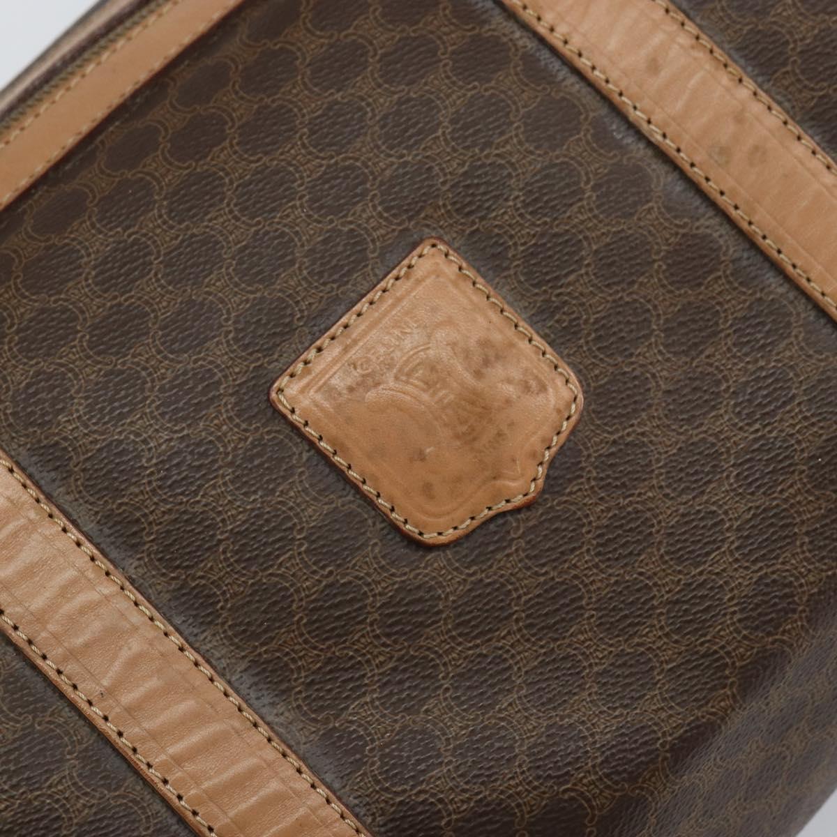CELINE Macadam Canvas Boston Bag PVC Leather Brown Gold Auth 160040