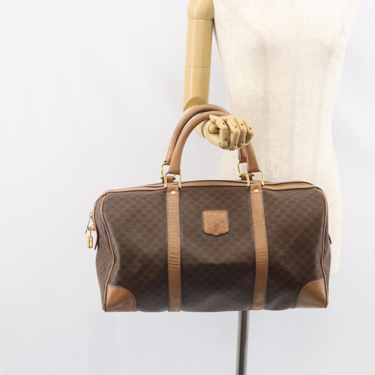 CELINE Macadam Canvas Boston Bag PVC Leather Brown Gold Auth 160040