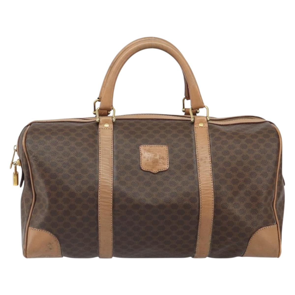 CELINE Macadam Canvas Boston Bag PVC Leather Brown Gold Auth 160040