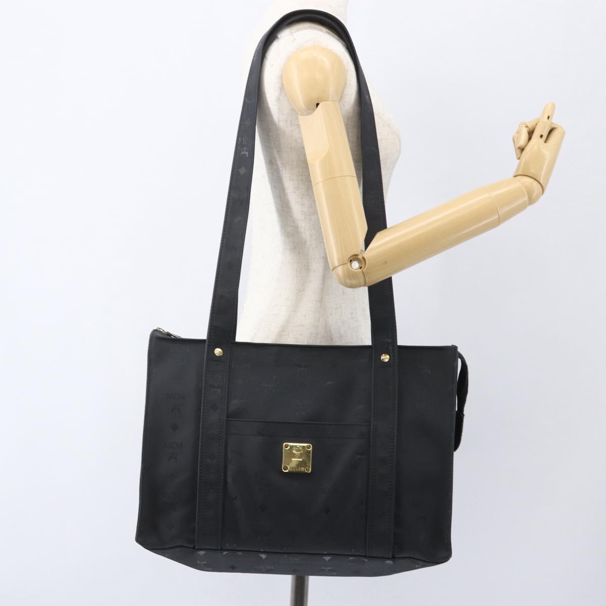 MCM Logogram Vicetos Tote Bag PVC Black Gold Auth 160044