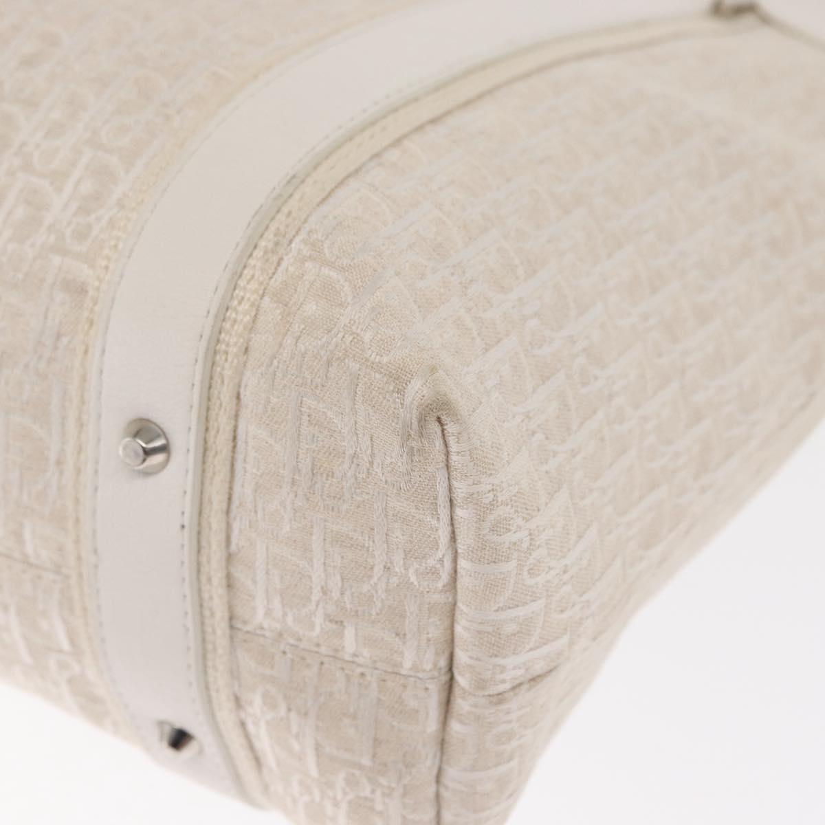 Christian Dior Trotter Canvas Tote Bag White Silver Auth 160046