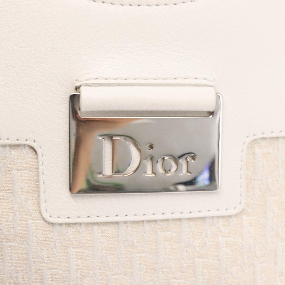 Christian Dior Trotter Canvas Tote Bag White Silver Auth 160046
