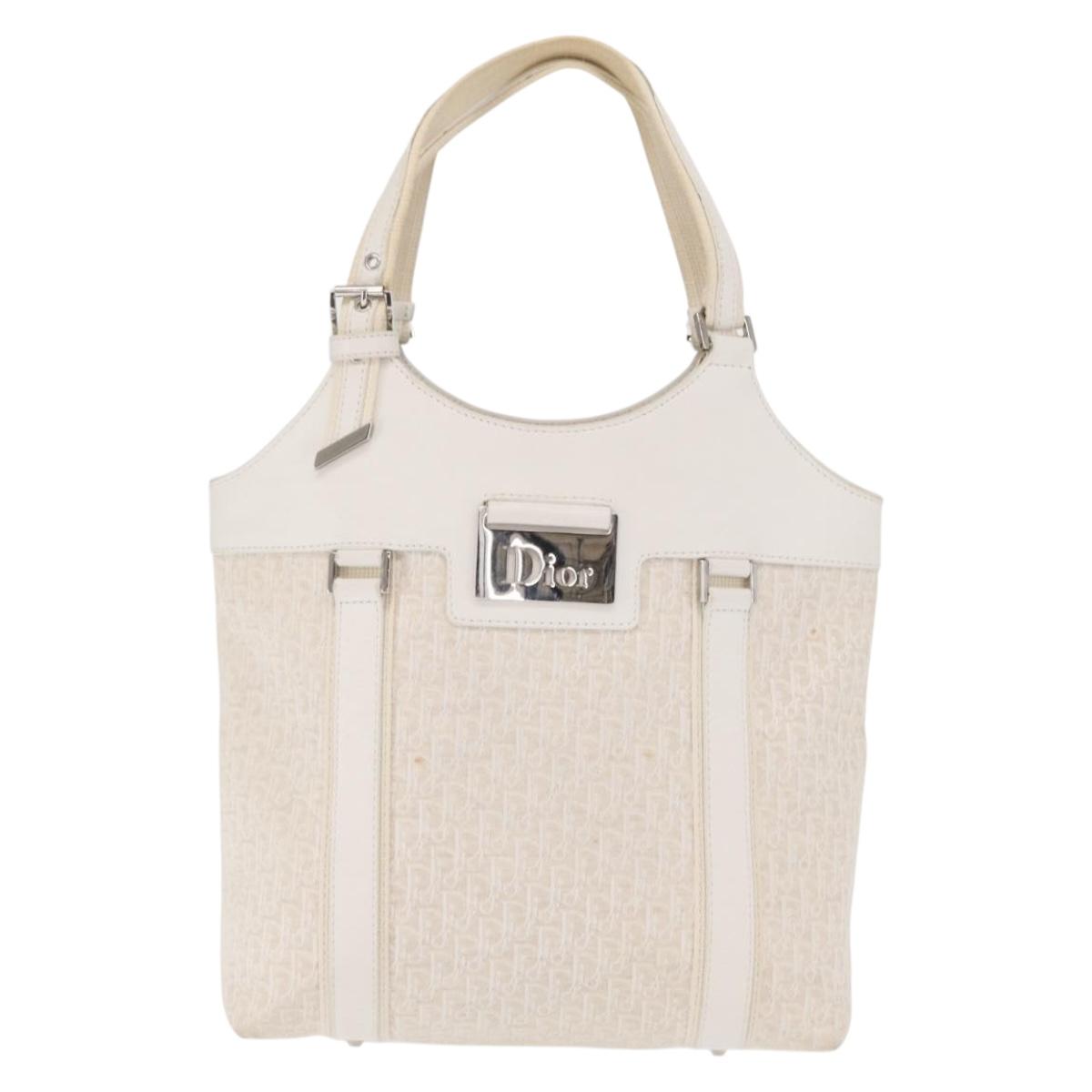 Christian Dior Trotter Canvas Tote Bag White Silver Auth 160046