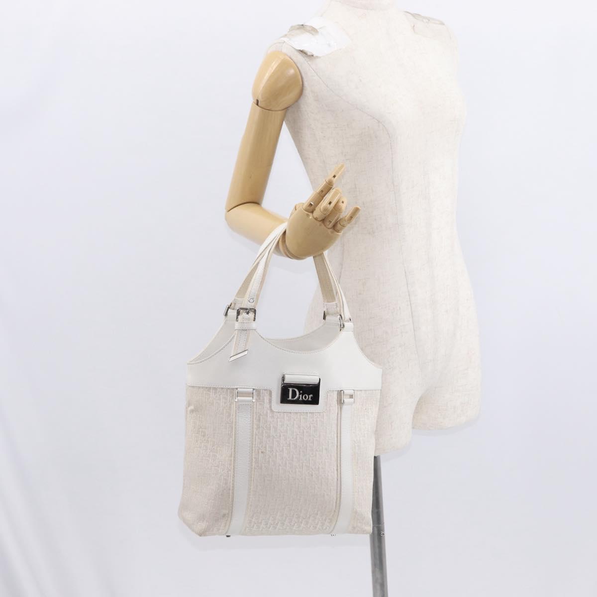 Christian Dior Trotter Canvas Tote Bag White Silver Auth 160046