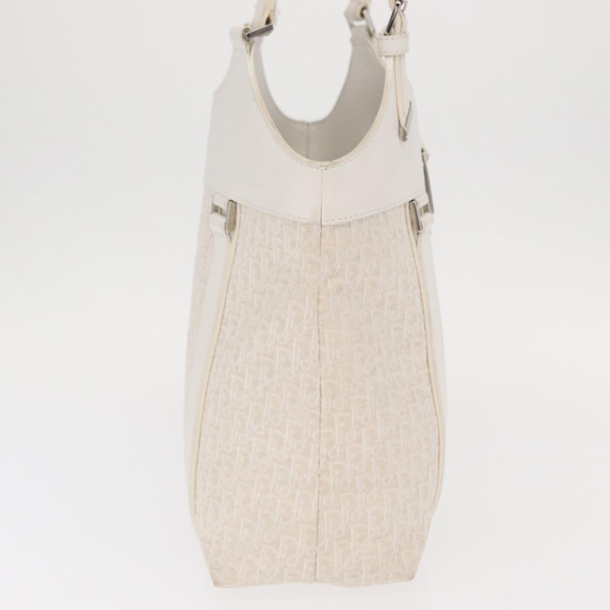 Christian Dior Trotter Canvas Tote Bag White Silver Auth 160046