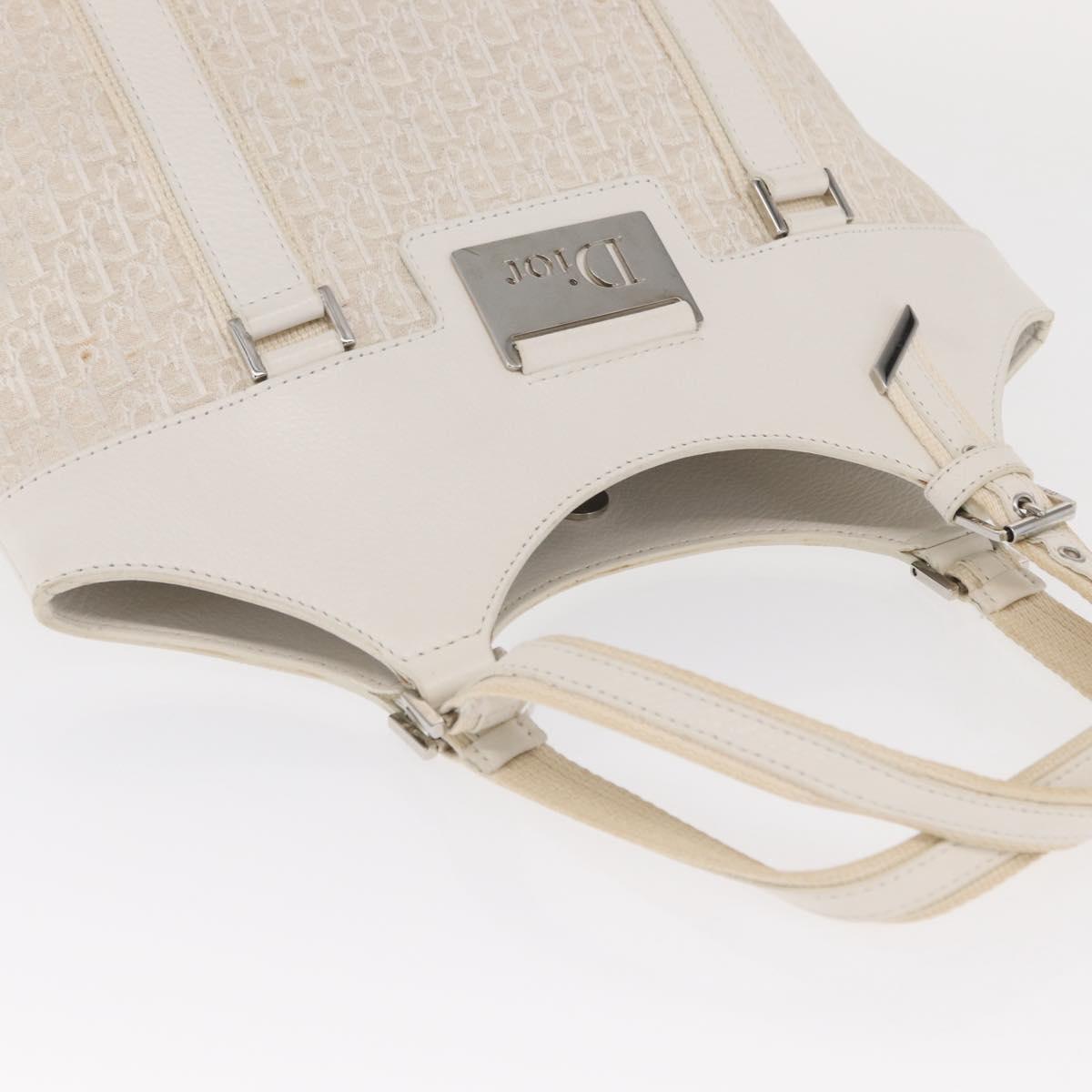 Christian Dior Trotter Canvas Tote Bag White Silver Auth 160046