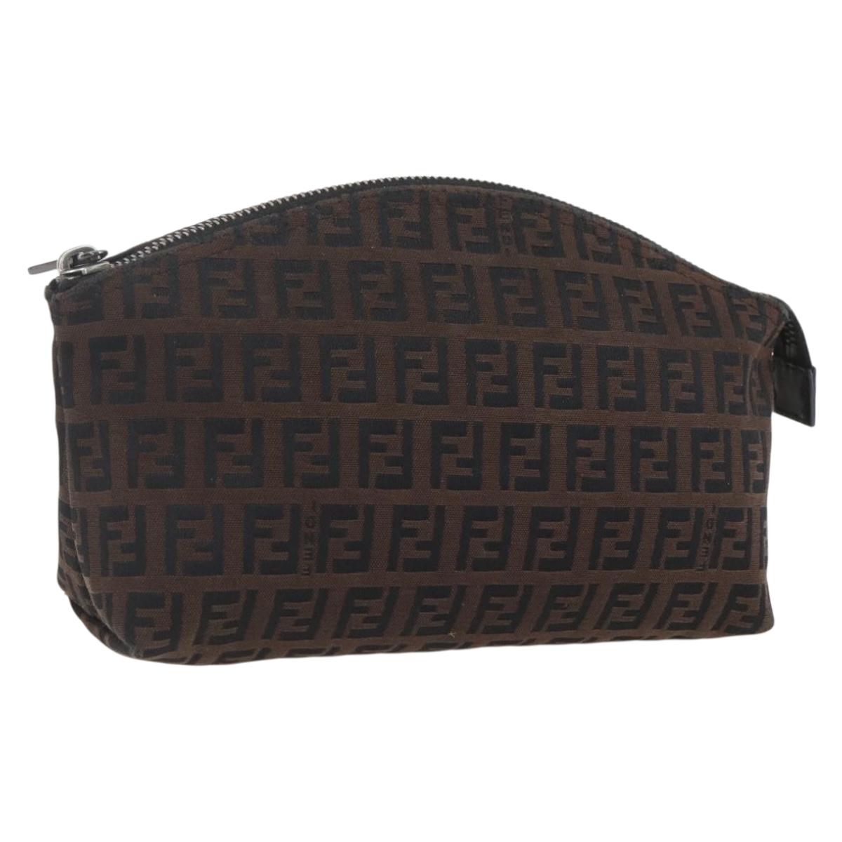 FENDI Zucchino Canvas Pouch Black Brown Auth 160049
