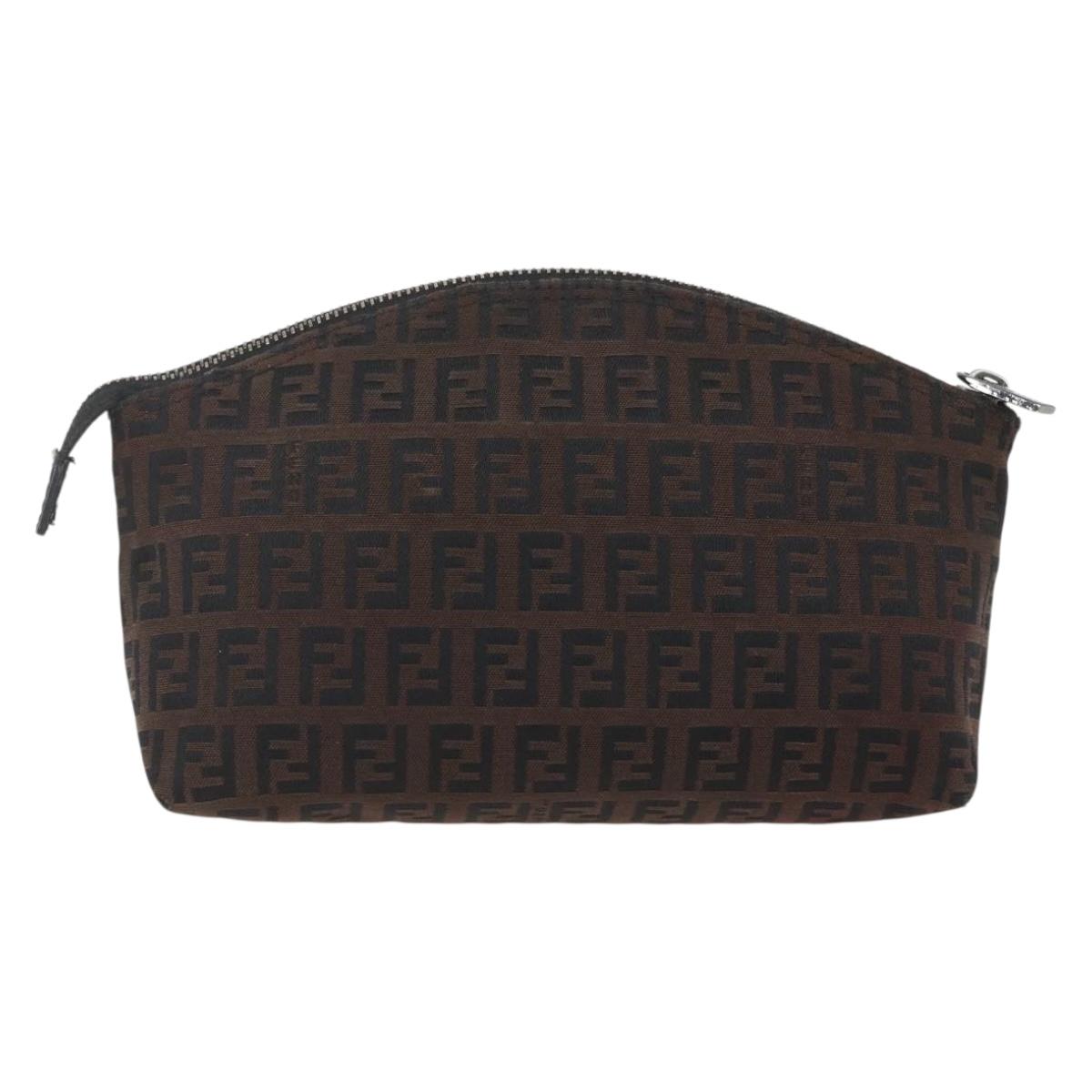 FENDI Zucchino Canvas Pouch Black Brown Auth 160049
