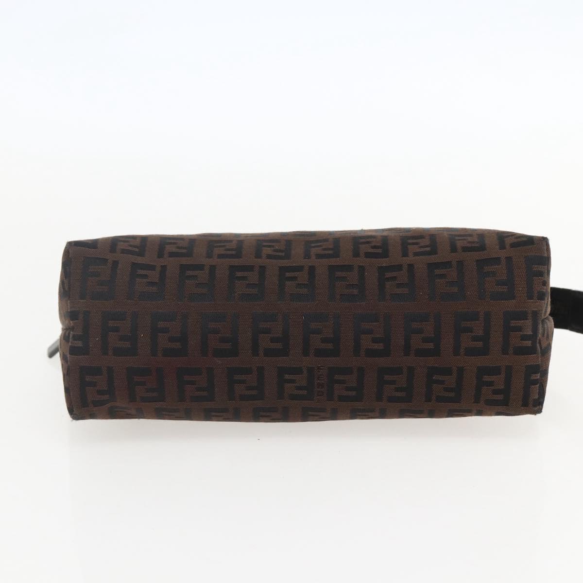 FENDI Zucchino Canvas Pouch Black Brown Auth 160049