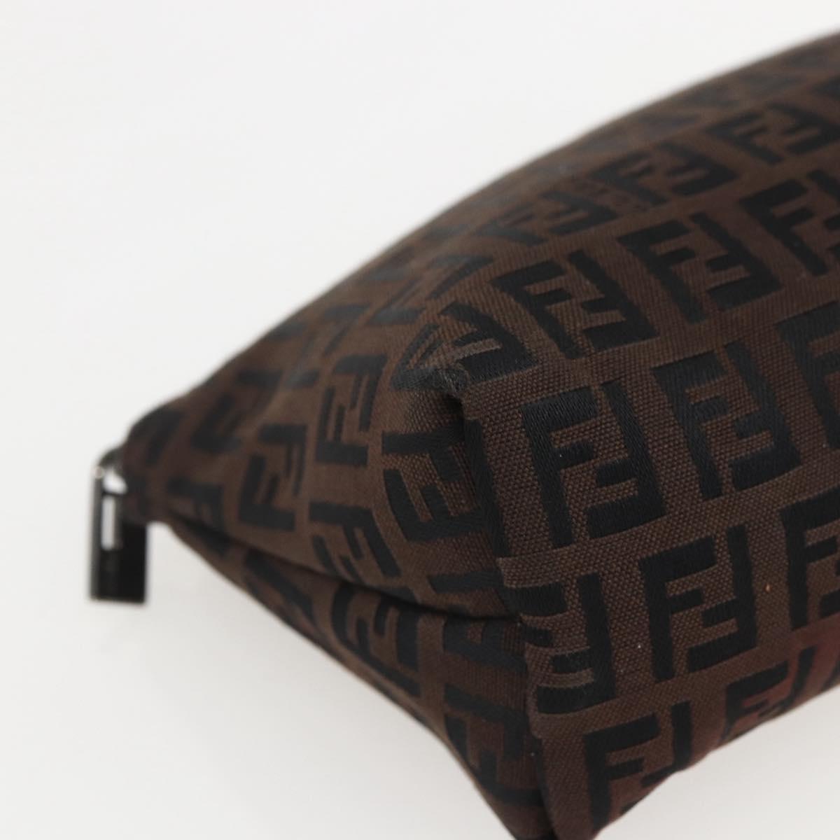 FENDI Zucchino Canvas Pouch Black Brown Auth 160049