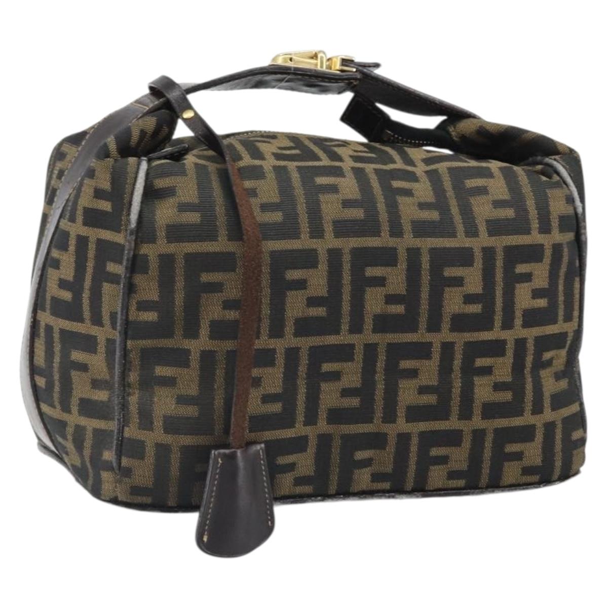 FENDI Zucca Canvas Hand Bag Brown Black Auth 160054