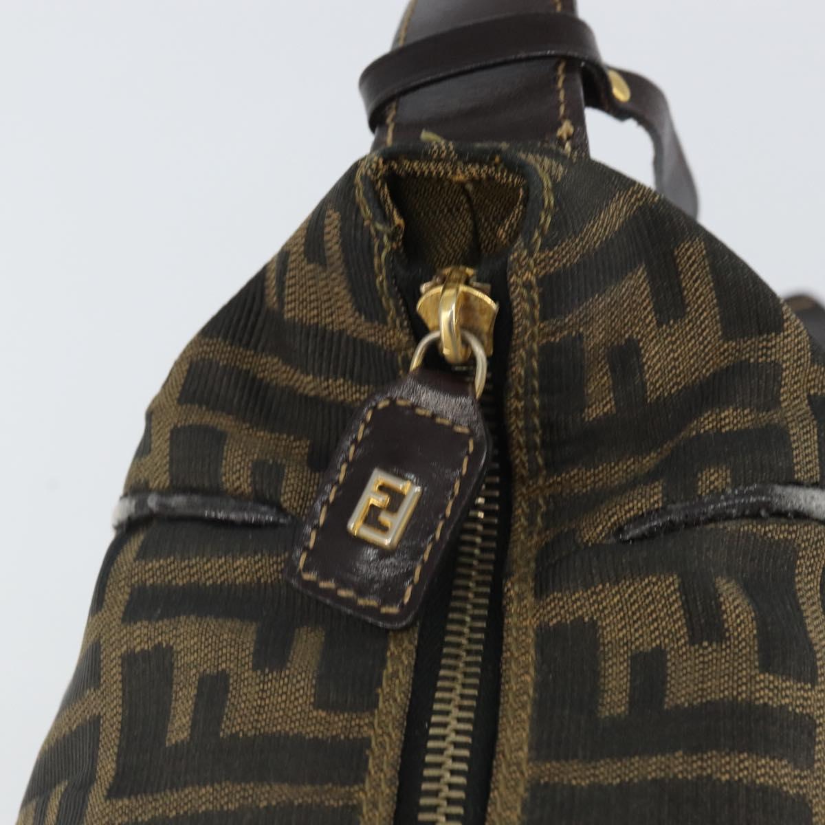 FENDI Zucca Canvas Hand Bag Brown Black Auth 160054