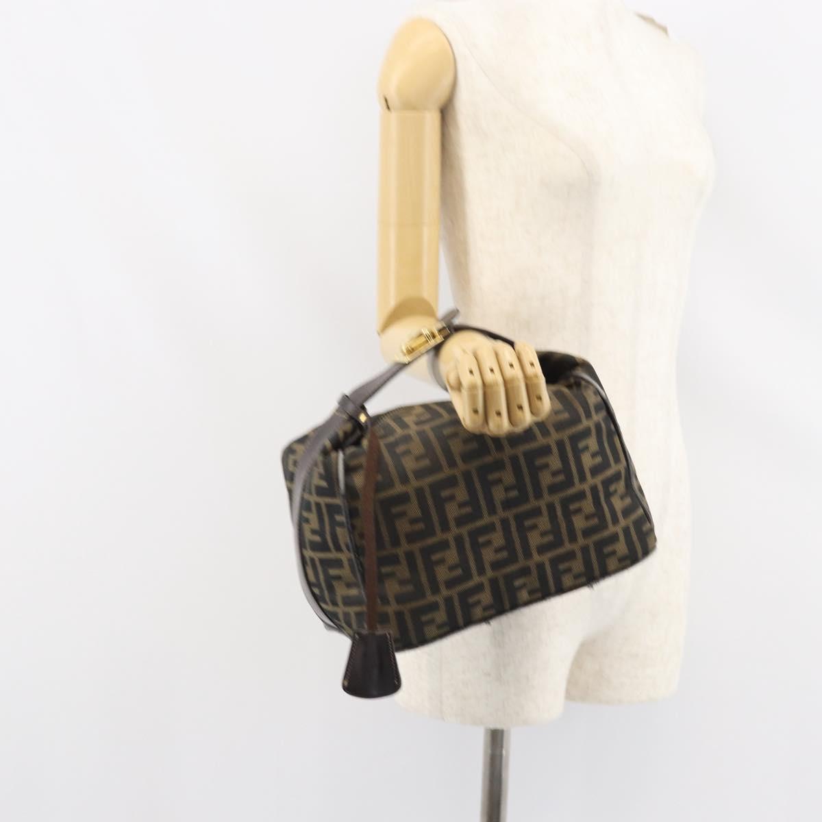 FENDI Zucca Canvas Hand Bag Brown Black Auth 160054