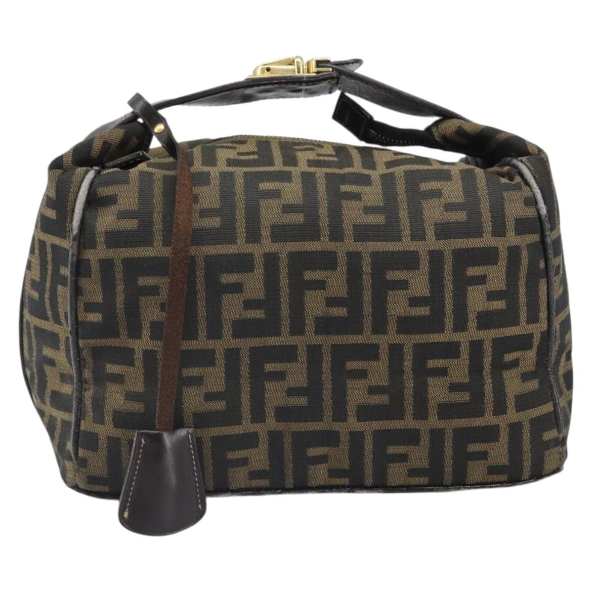 FENDI Zucca Canvas Hand Bag Brown Black Auth 160054