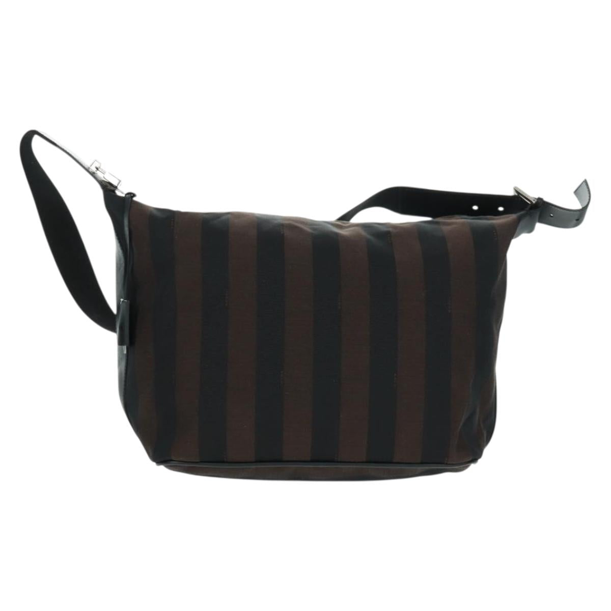 FENDI Pecan Canvas Shoulder Bag Black Brown Auth 160066