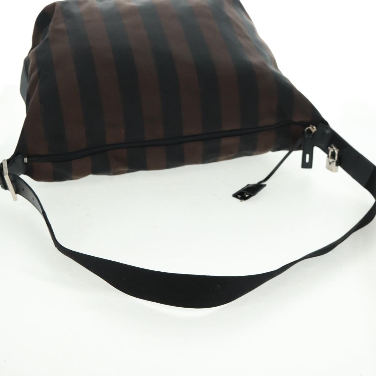 FENDI Pecan Canvas Shoulder Bag Black Brown Auth 160066