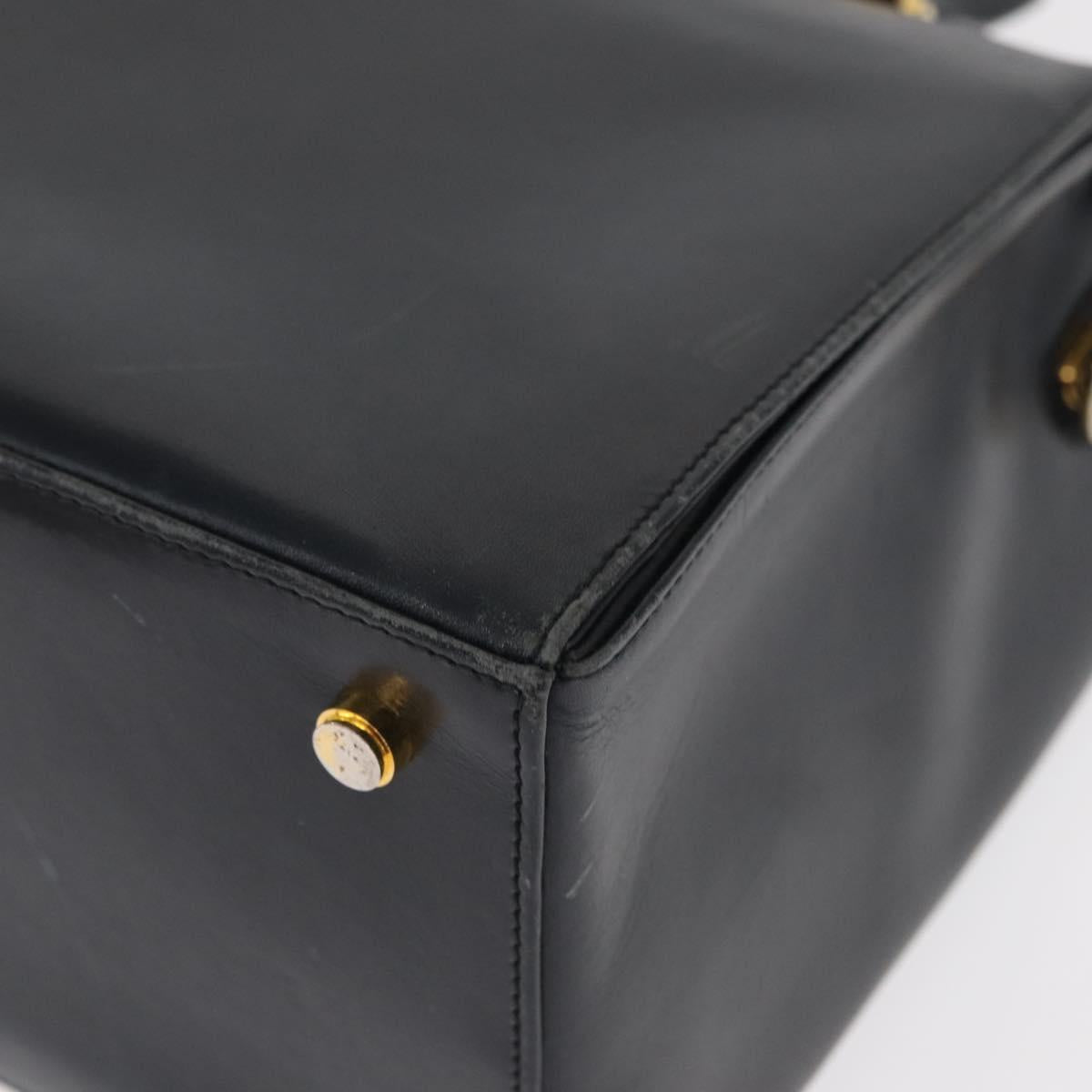 Salvatore Ferragamo Gancini Hand Bag Leather 2way Navy Gold Auth 160069