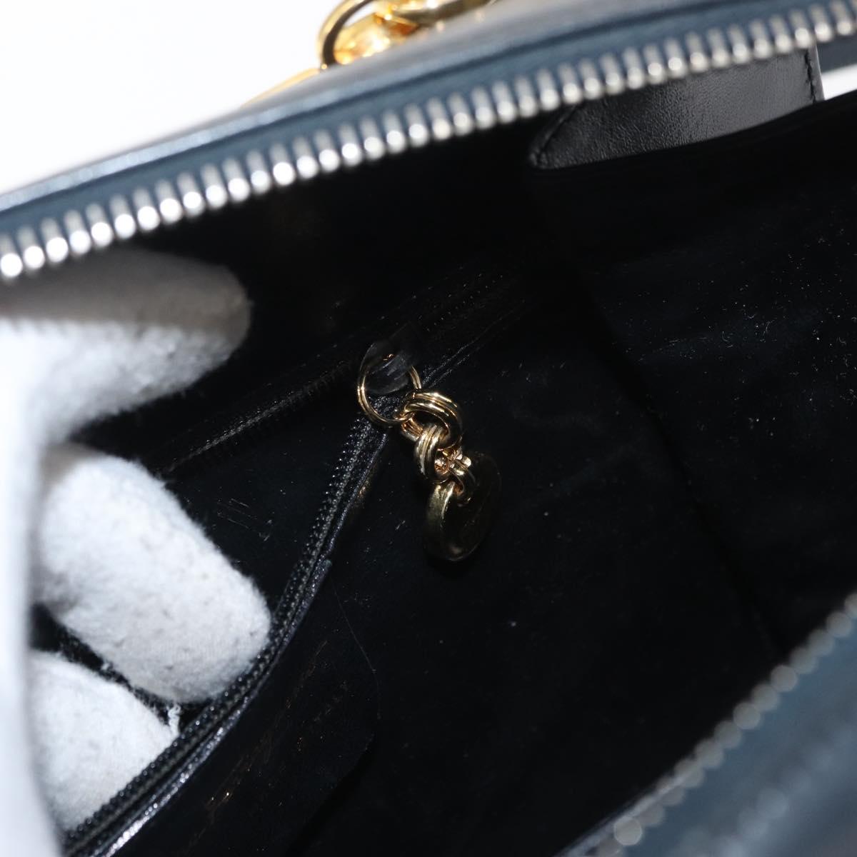 Salvatore Ferragamo Gancini Hand Bag Leather 2way Navy Gold Auth 160069