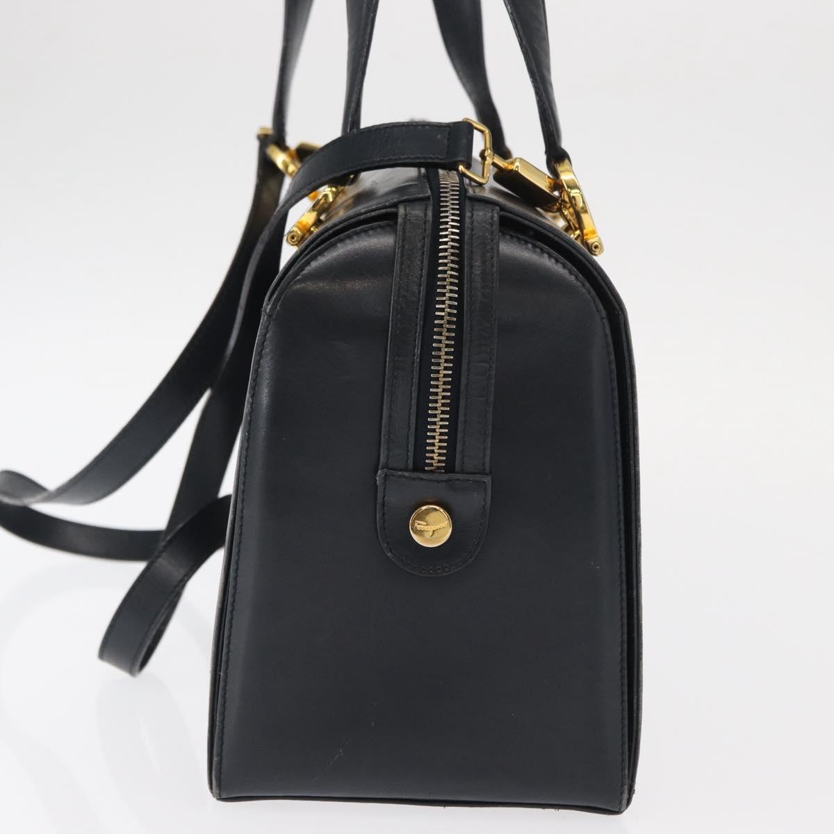 Salvatore Ferragamo Gancini Hand Bag Leather 2way Navy Gold Auth 160069