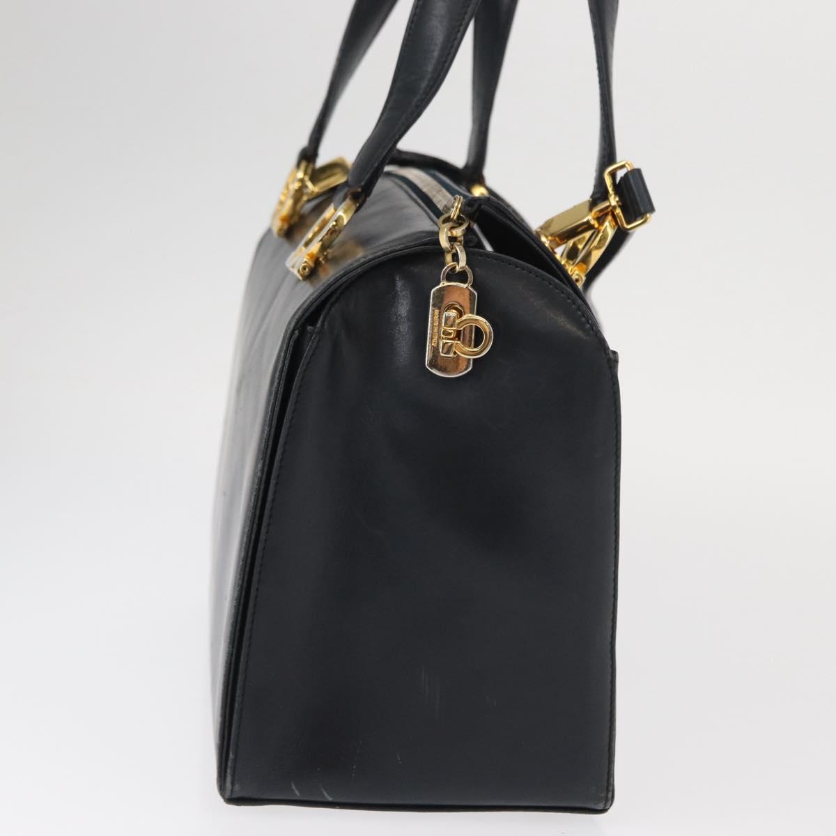 Salvatore Ferragamo Gancini Hand Bag Leather 2way Navy Gold Auth 160069
