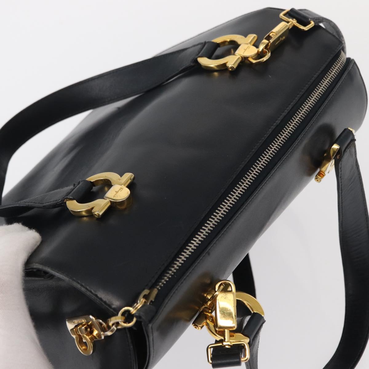 Salvatore Ferragamo Gancini Hand Bag Leather 2way Navy Gold Auth 160069