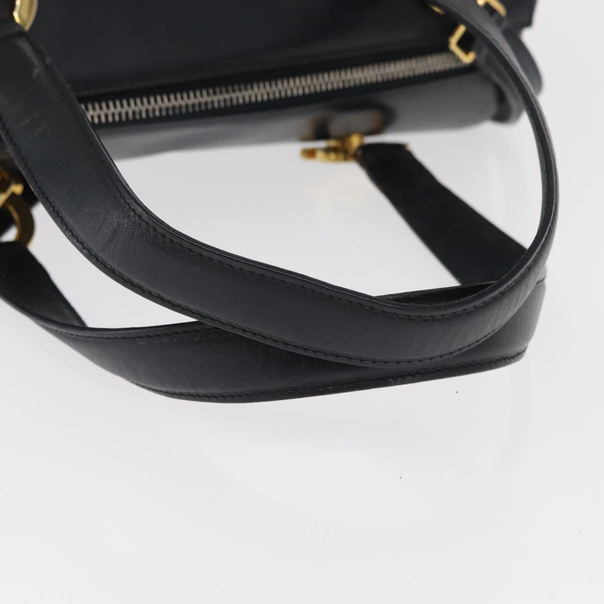 Salvatore Ferragamo Gancini Hand Bag Leather 2way Navy Gold Auth 160069