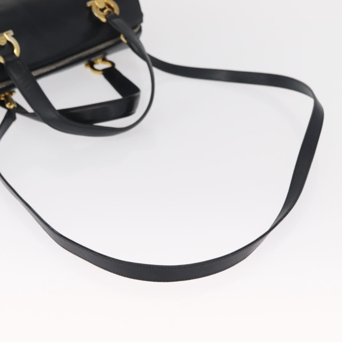 Salvatore Ferragamo Gancini Hand Bag Leather 2way Navy Gold Auth 160069