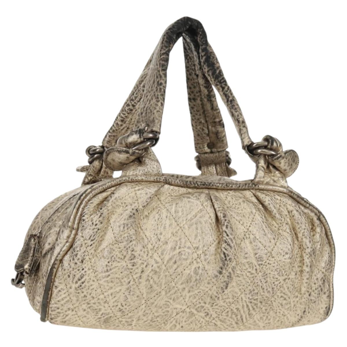 CHANEL Matelasse Hand Bag Leather Champagne Gold CC Auth 160074