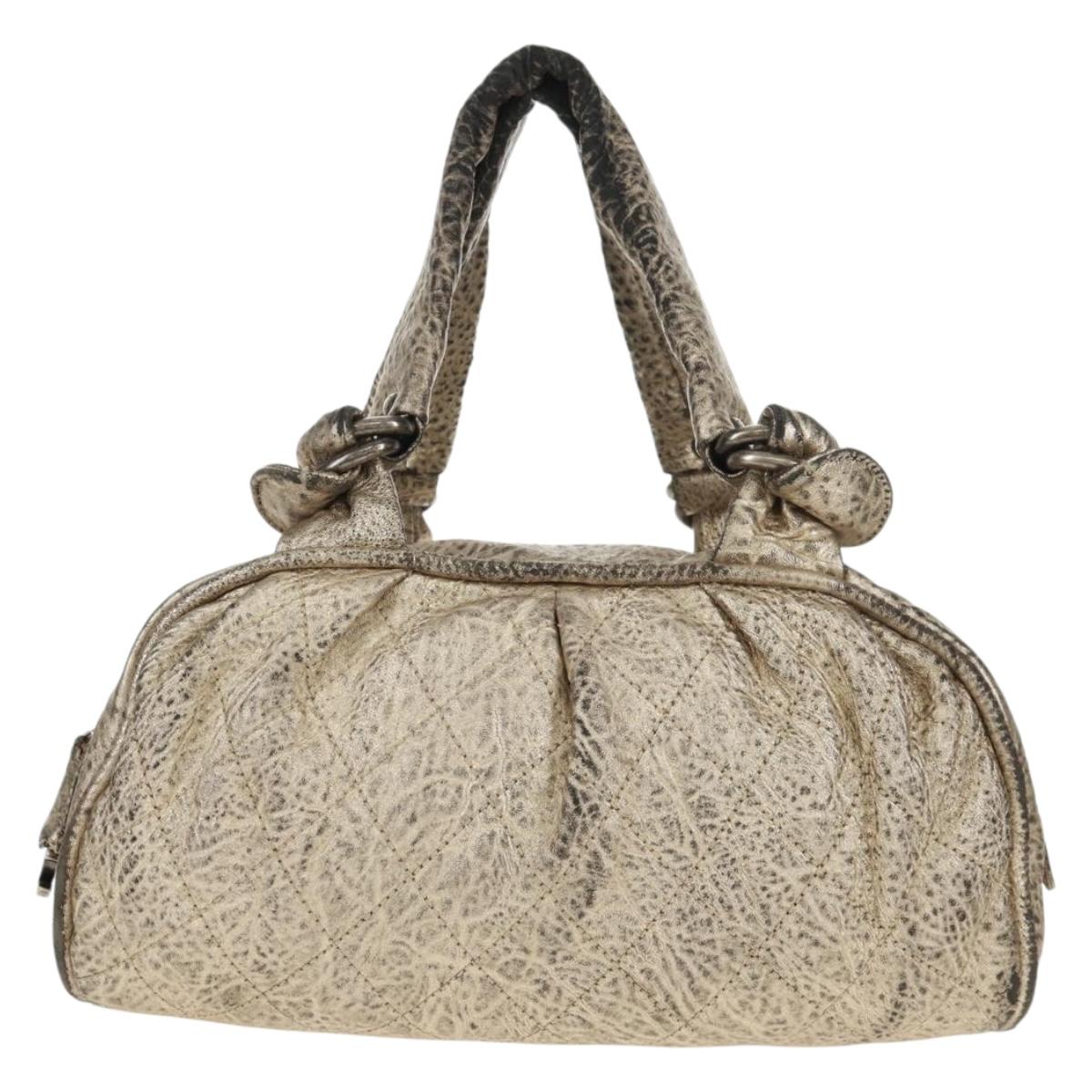 CHANEL Matelasse Hand Bag Leather Champagne Gold CC Auth 160074