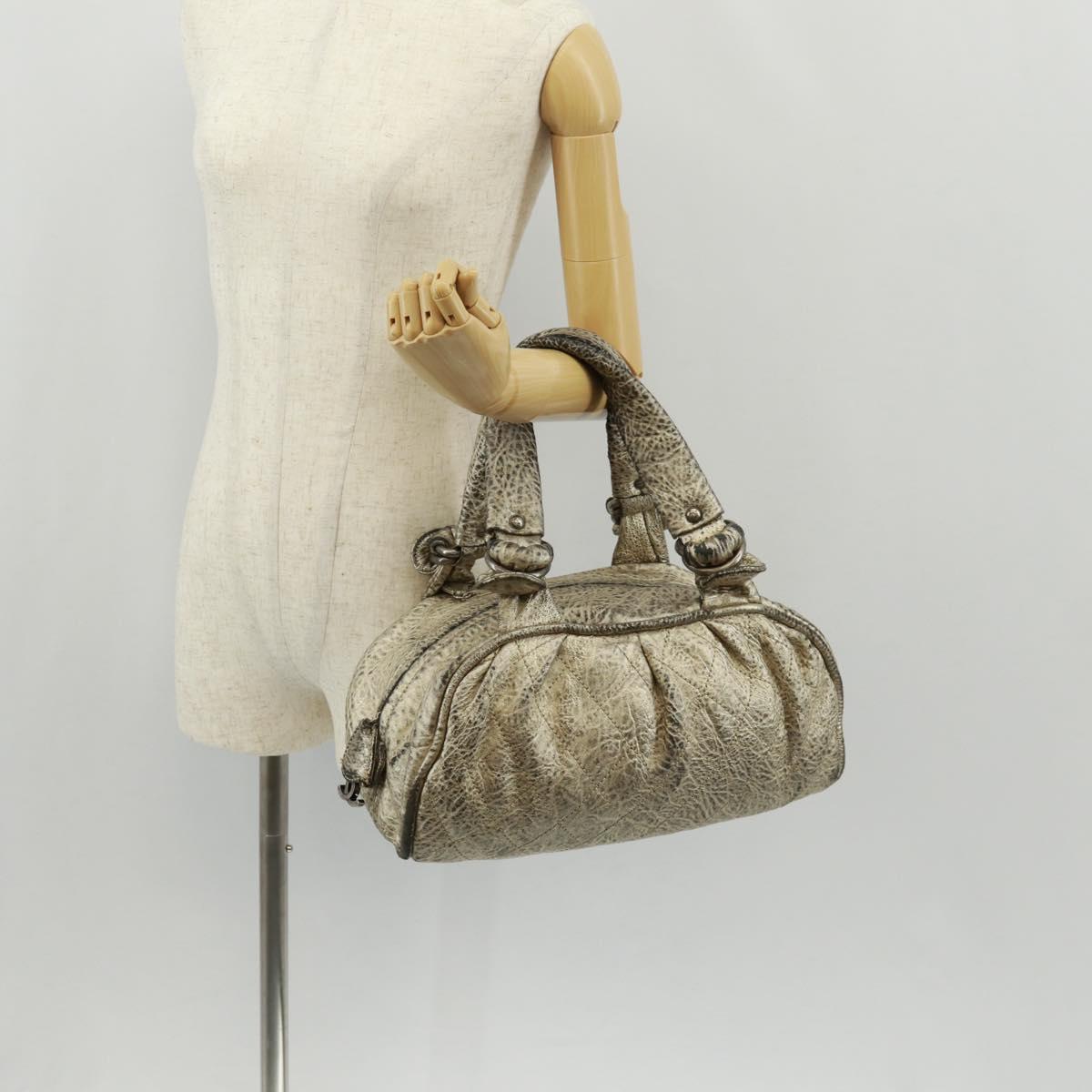 CHANEL Matelasse Hand Bag Leather Champagne Gold CC Auth 160074