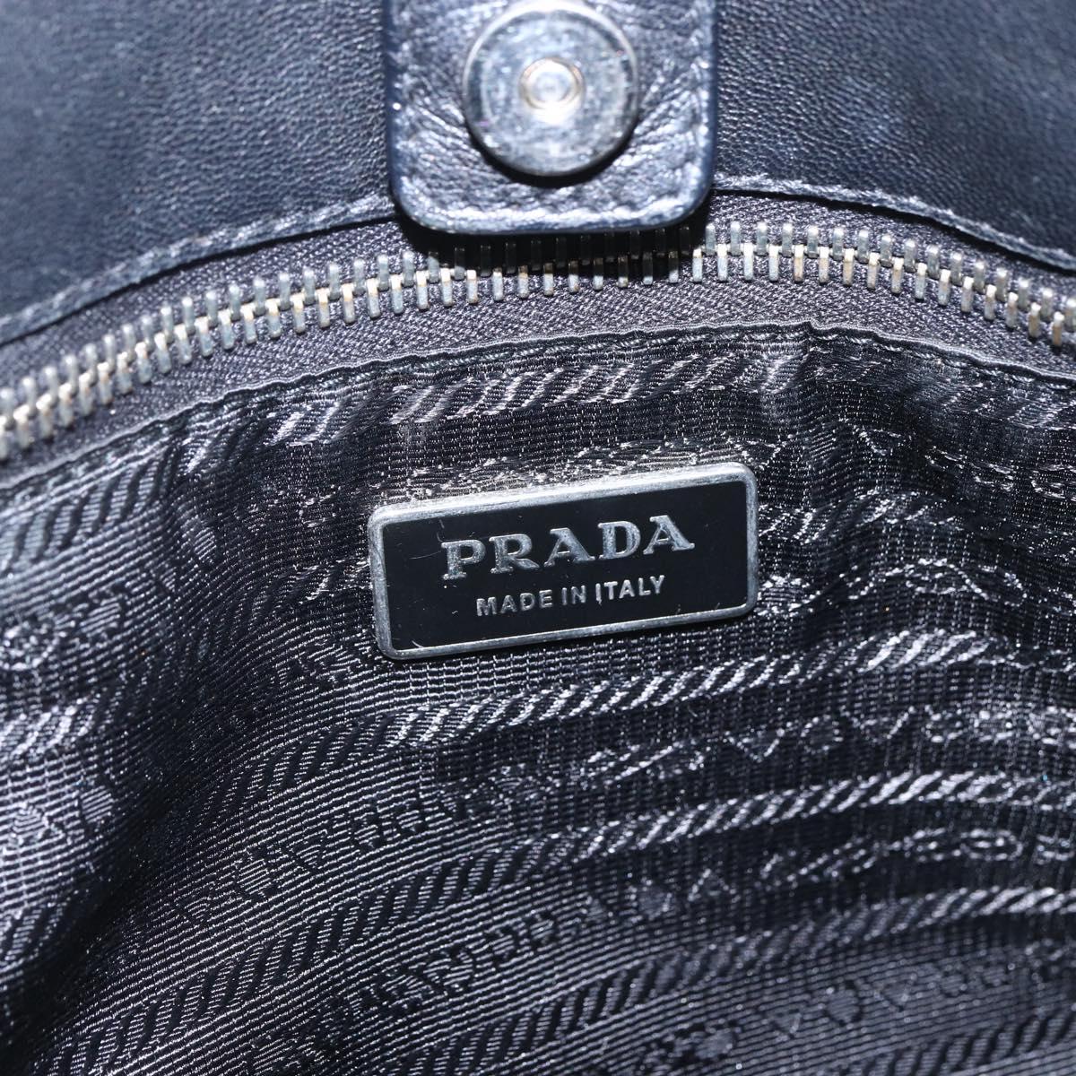 PRADA Ribbon Hand Bag Nylon Black Silver Auth 160087