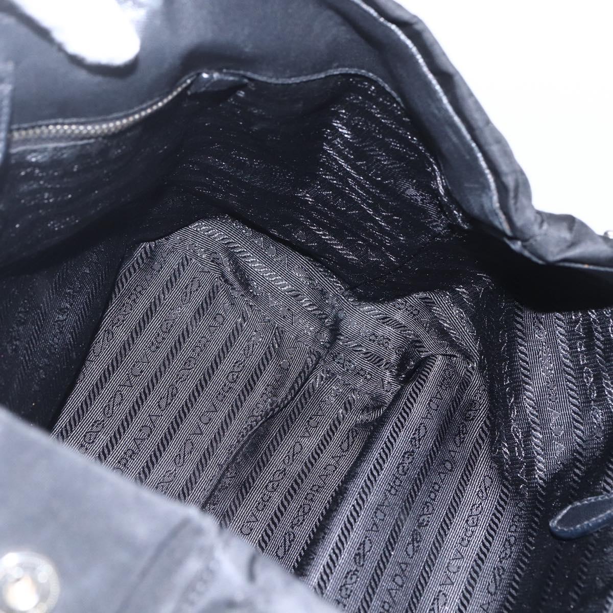PRADA Ribbon Hand Bag Nylon Black Silver Auth 160087