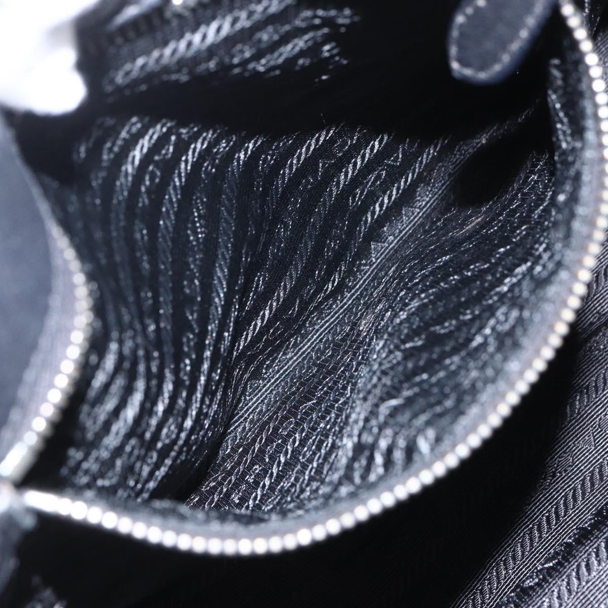 PRADA Ribbon Hand Bag Nylon Black Silver Auth 160087