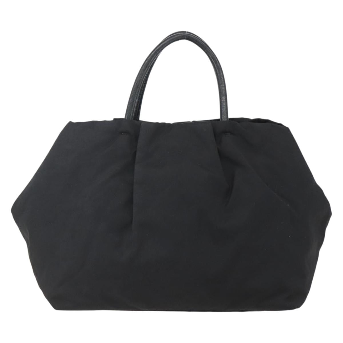 PRADA Ribbon Hand Bag Nylon Black Silver Auth 160087