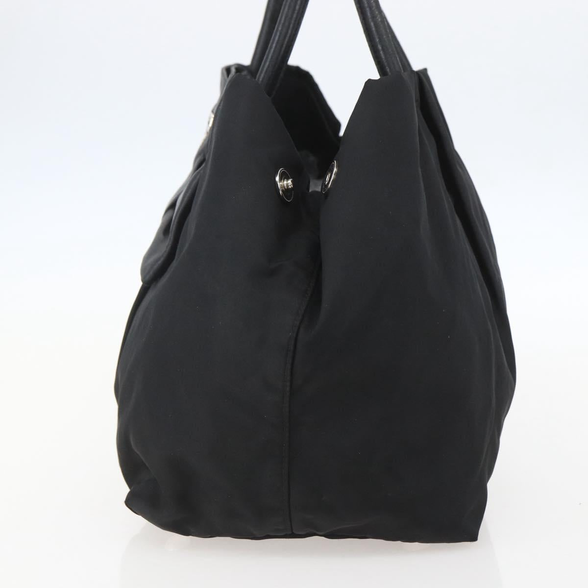 PRADA Ribbon Hand Bag Nylon Black Silver Auth 160087