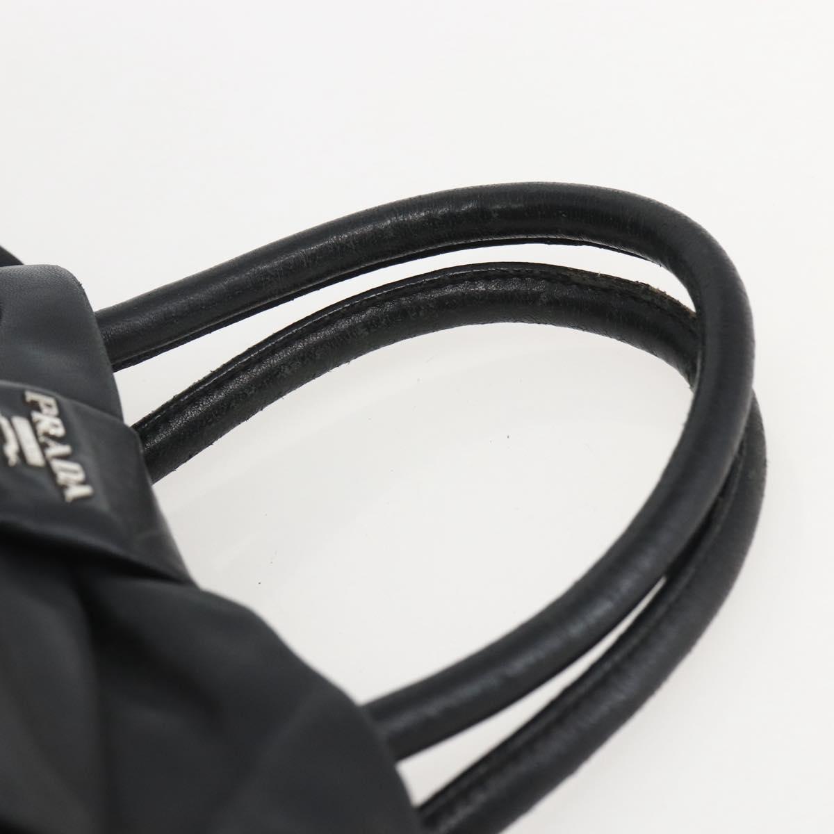 PRADA Ribbon Hand Bag Nylon Black Silver Auth 160087