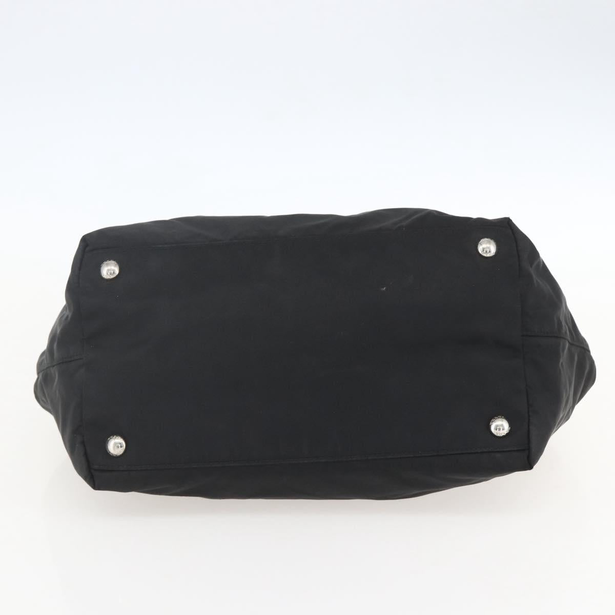 PRADA Ribbon Hand Bag Nylon Black Silver Auth 160087