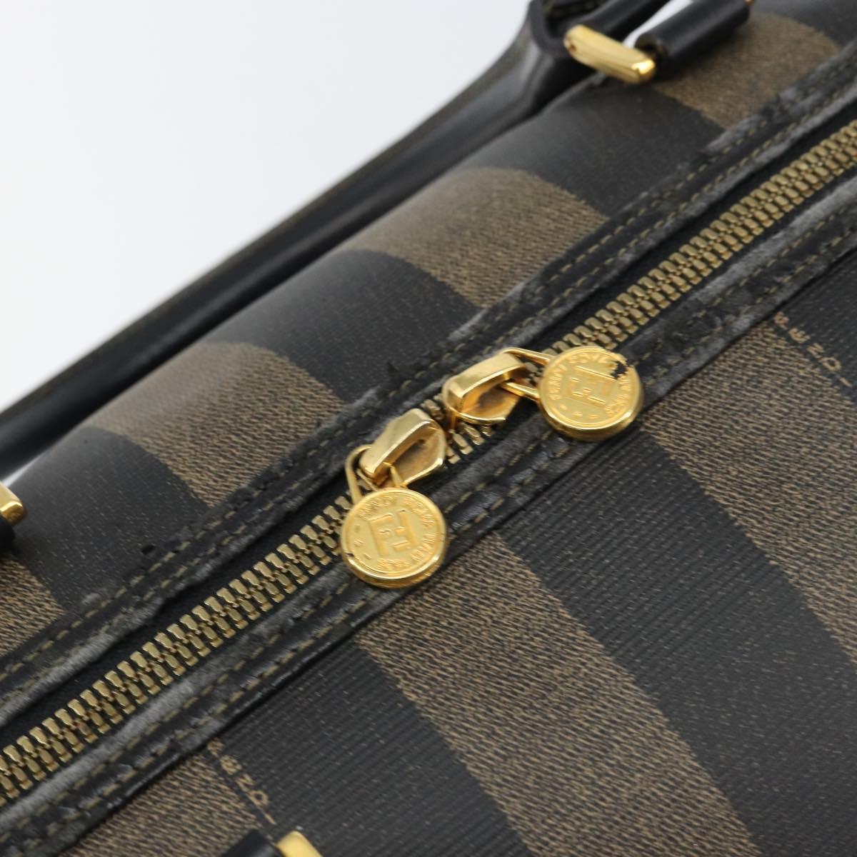 FENDI Pecan Canvas Boston Bag PVC Black Brown gold Auth 160096