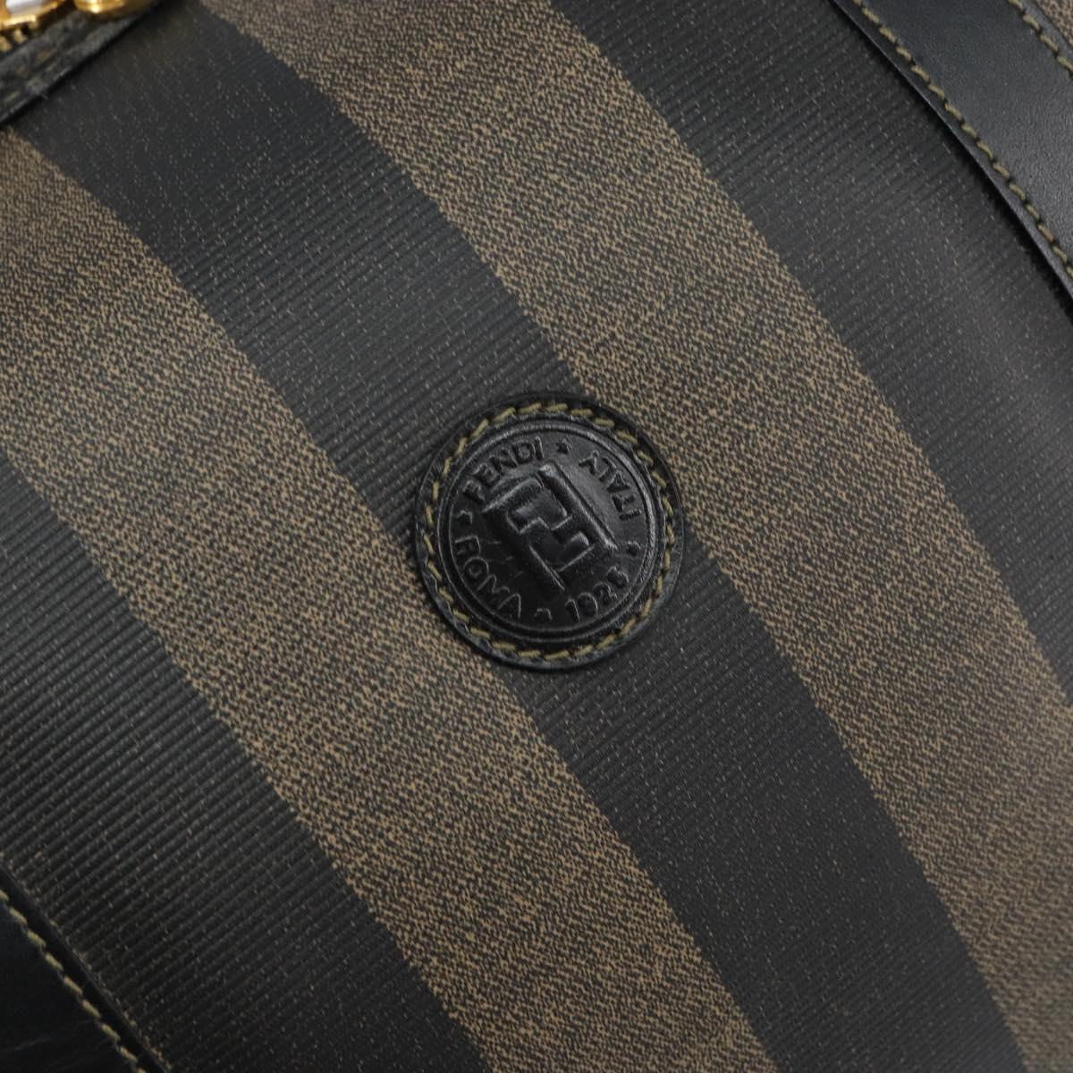 FENDI Pecan Canvas Boston Bag PVC Black Brown gold Auth 160096