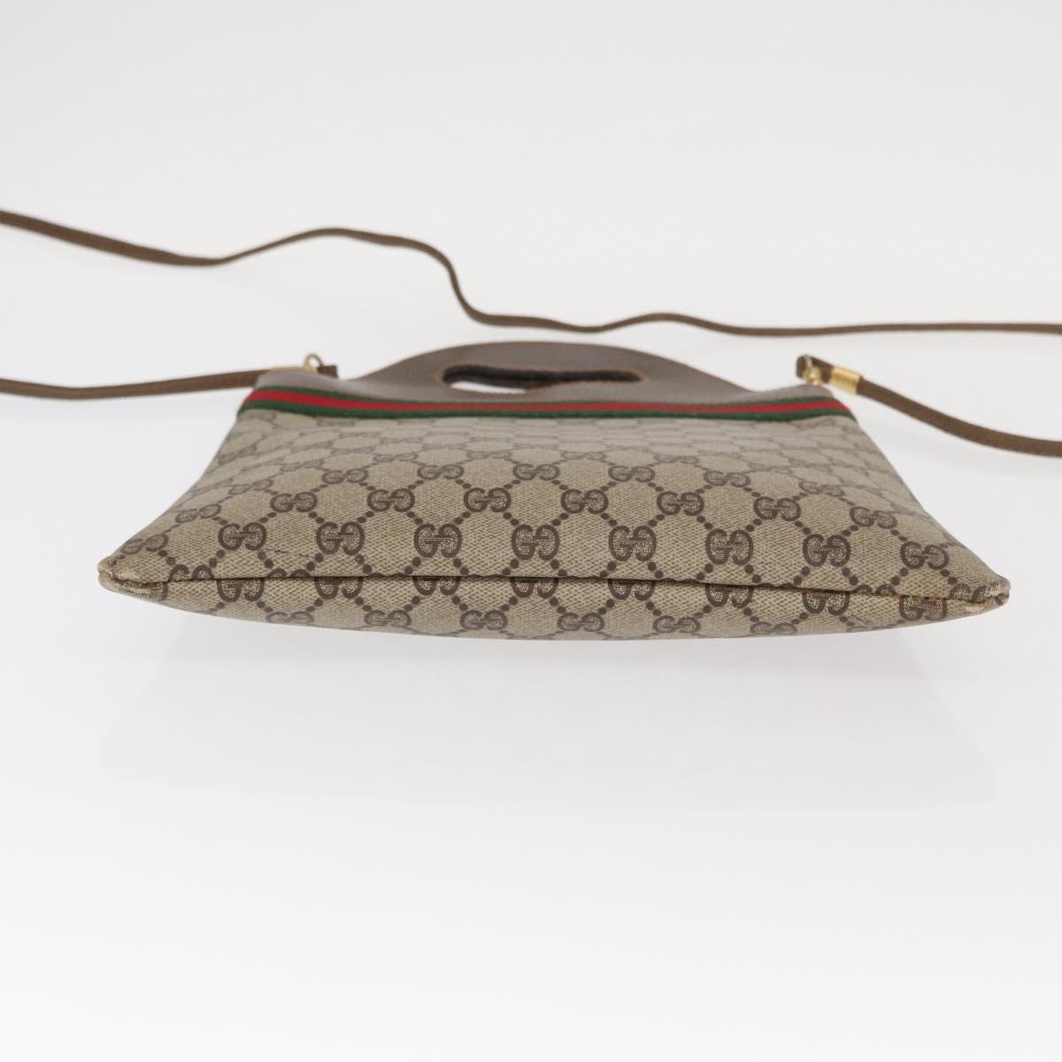 GUCCI GG Supreme Web Sherry Line Hand Bag PVC 2way Beige Gold Auth 160097