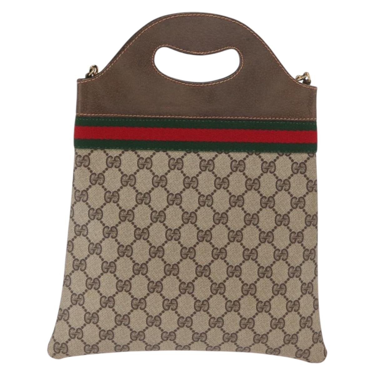 GUCCI GG Supreme Web Sherry Line Hand Bag PVC 2way Beige Gold Auth 160097
