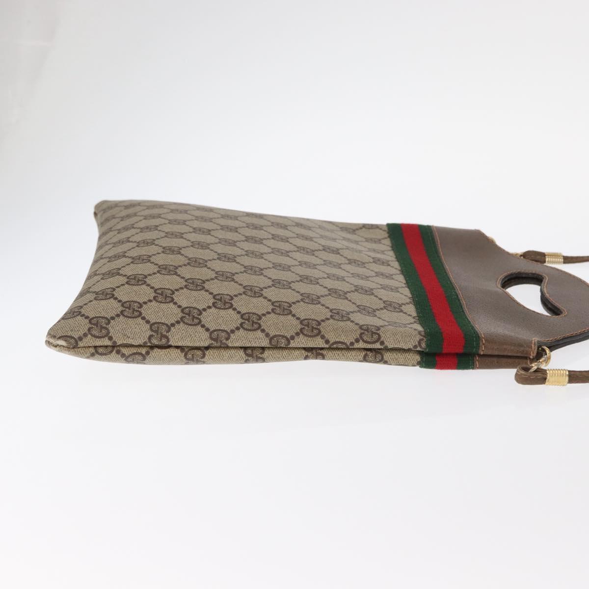 GUCCI GG Supreme Web Sherry Line Hand Bag PVC 2way Beige Gold Auth 160097
