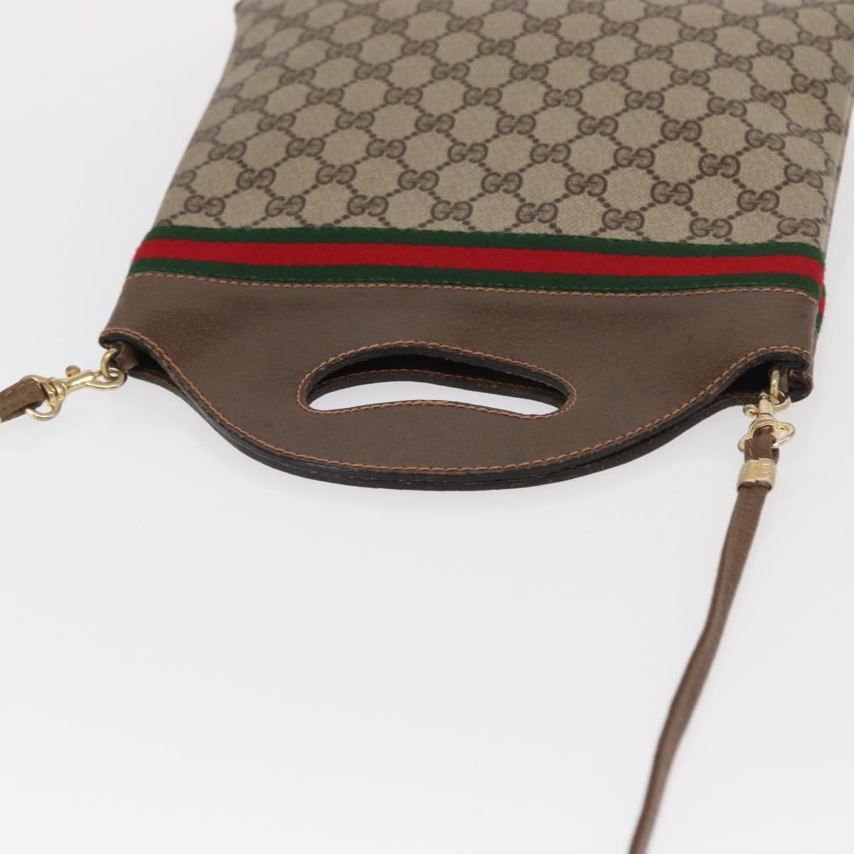 GUCCI GG Supreme Web Sherry Line Hand Bag PVC 2way Beige Gold Auth 160097
