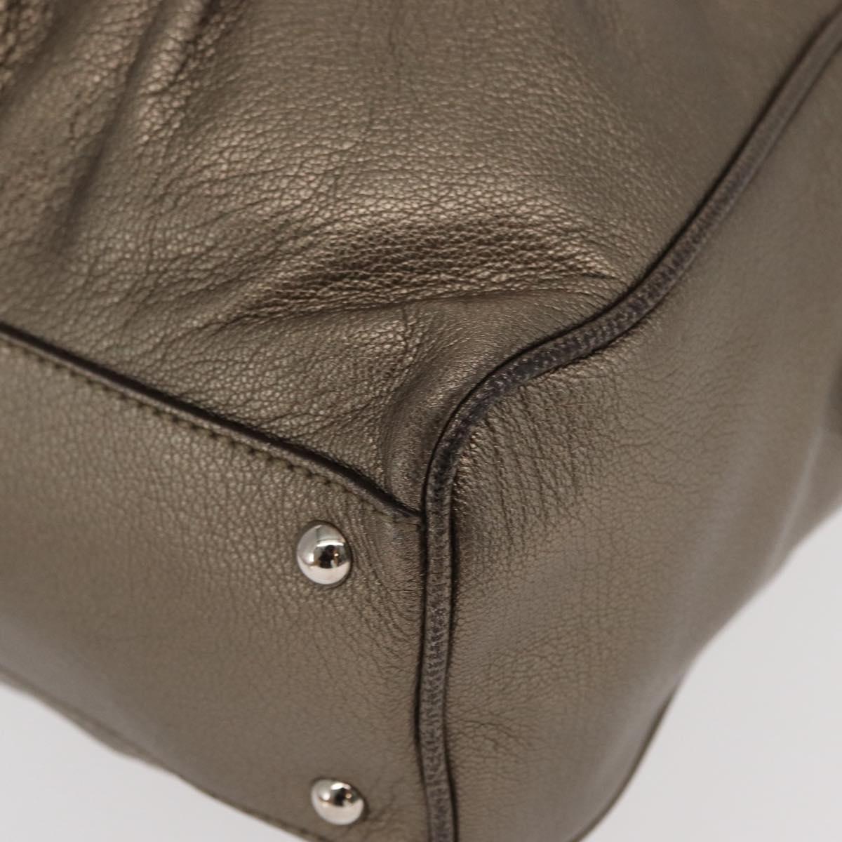 Salvatore Ferragamo Gancini Hand Bag Leather Gold Silver Auth 160099