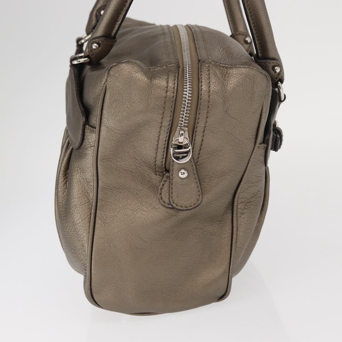 Salvatore Ferragamo Gancini Hand Bag Leather Gold Silver Auth 160099