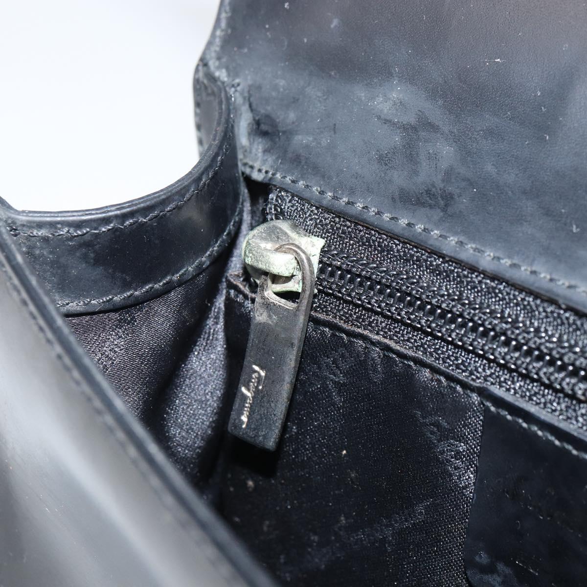Salvatore Ferragamo Vala Hand Bag Leather Black Silver Auth 160107
