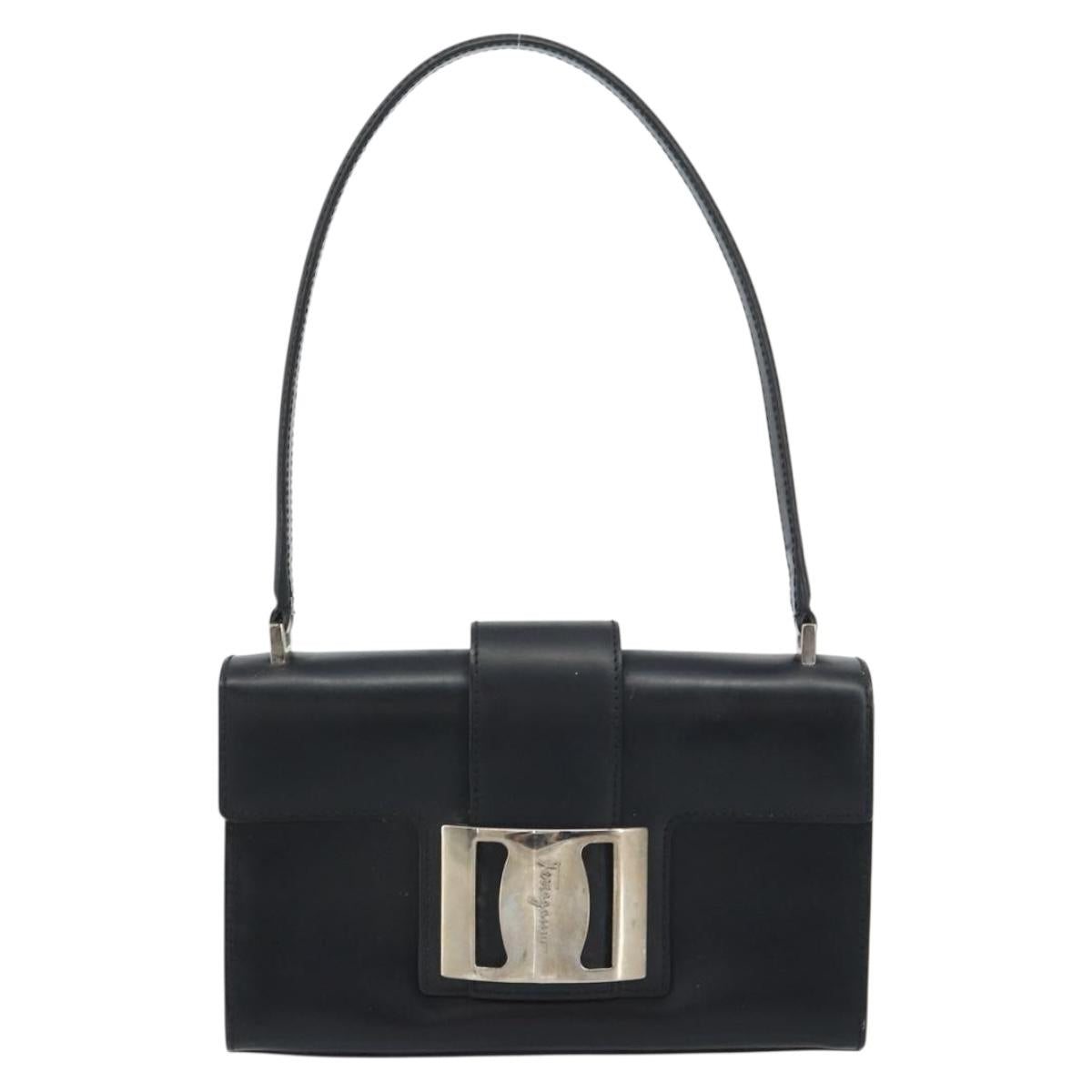 Salvatore Ferragamo Vala Hand Bag Leather Black Silver Auth 160107