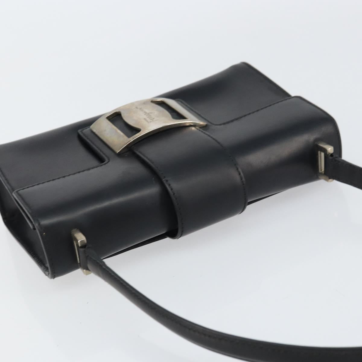 Salvatore Ferragamo Vala Hand Bag Leather Black Silver Auth 160107